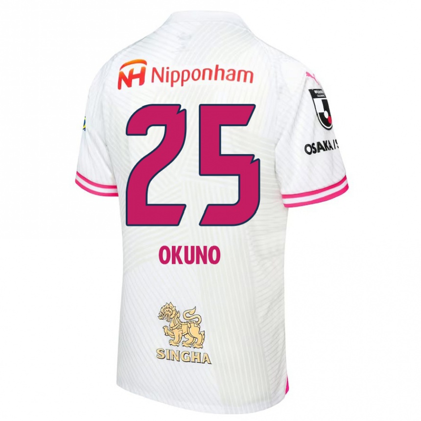 Kids Football Hiroaki Okuno #25 White Pink Away Jersey 2024/25 T-Shirt