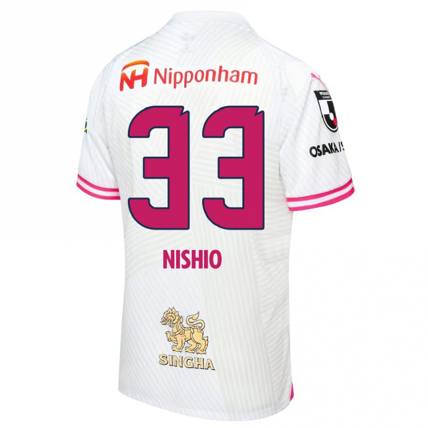 Kids Football Ryuya Nishio #33 White Pink Away Jersey 2024/25 T-Shirt