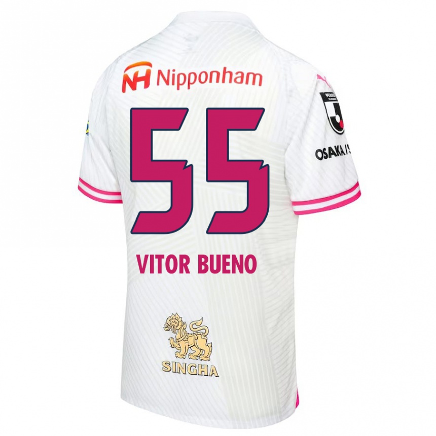 Kids Football Vitor Bueno #55 White Pink Away Jersey 2024/25 T-Shirt