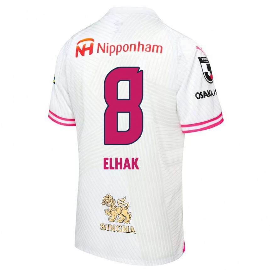 Kids Football Akuro Elhak #8 White Pink Away Jersey 2024/25 T-Shirt