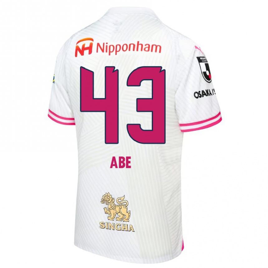 Kids Football Yosei Abe #43 White Pink Away Jersey 2024/25 T-Shirt