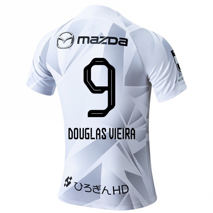 Kids Football Douglas Vieira #9 White Grey Black Away Jersey 2024/25 T-Shirt