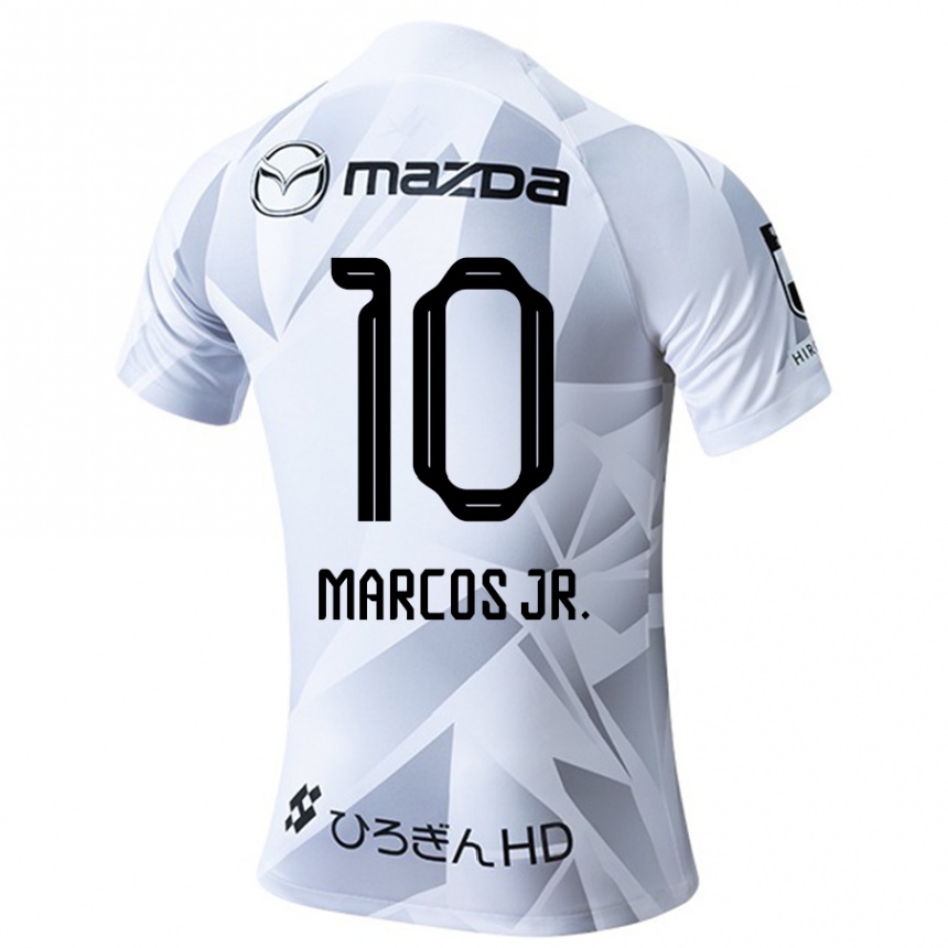 Kids Football Marcos Júnior #10 White Grey Black Away Jersey 2024/25 T-Shirt