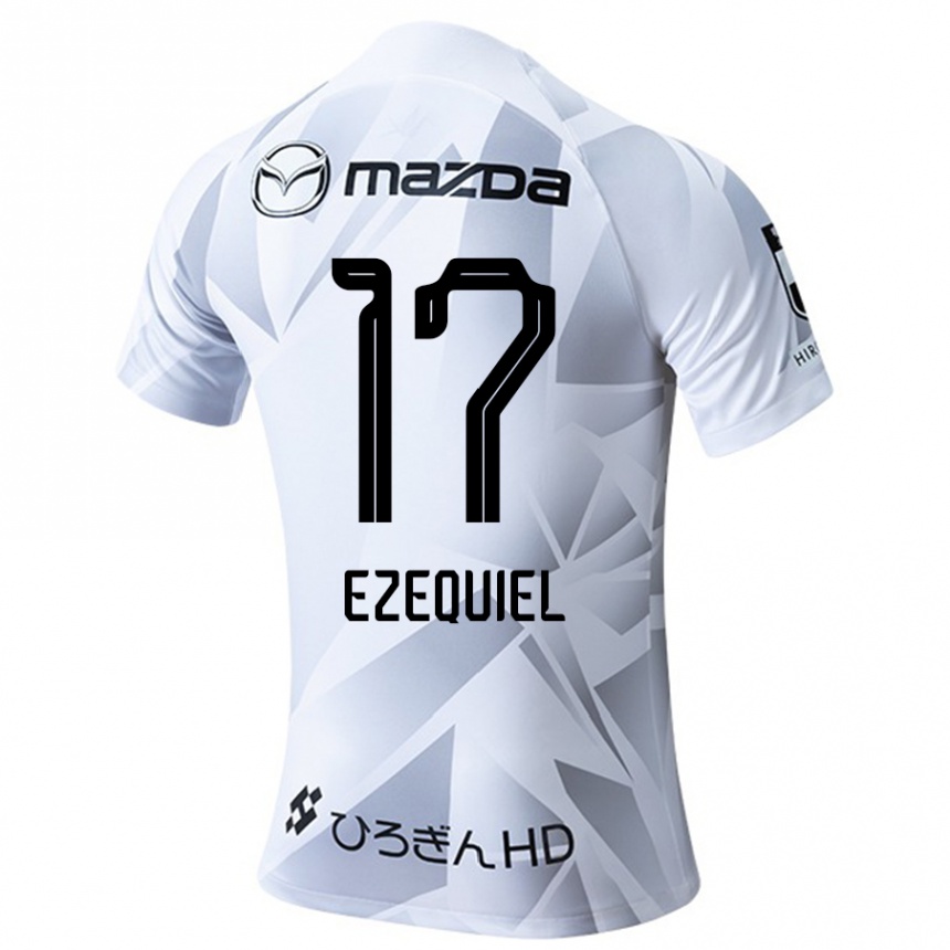 Kids Football Ezequiel #17 White Grey Black Away Jersey 2024/25 T-Shirt