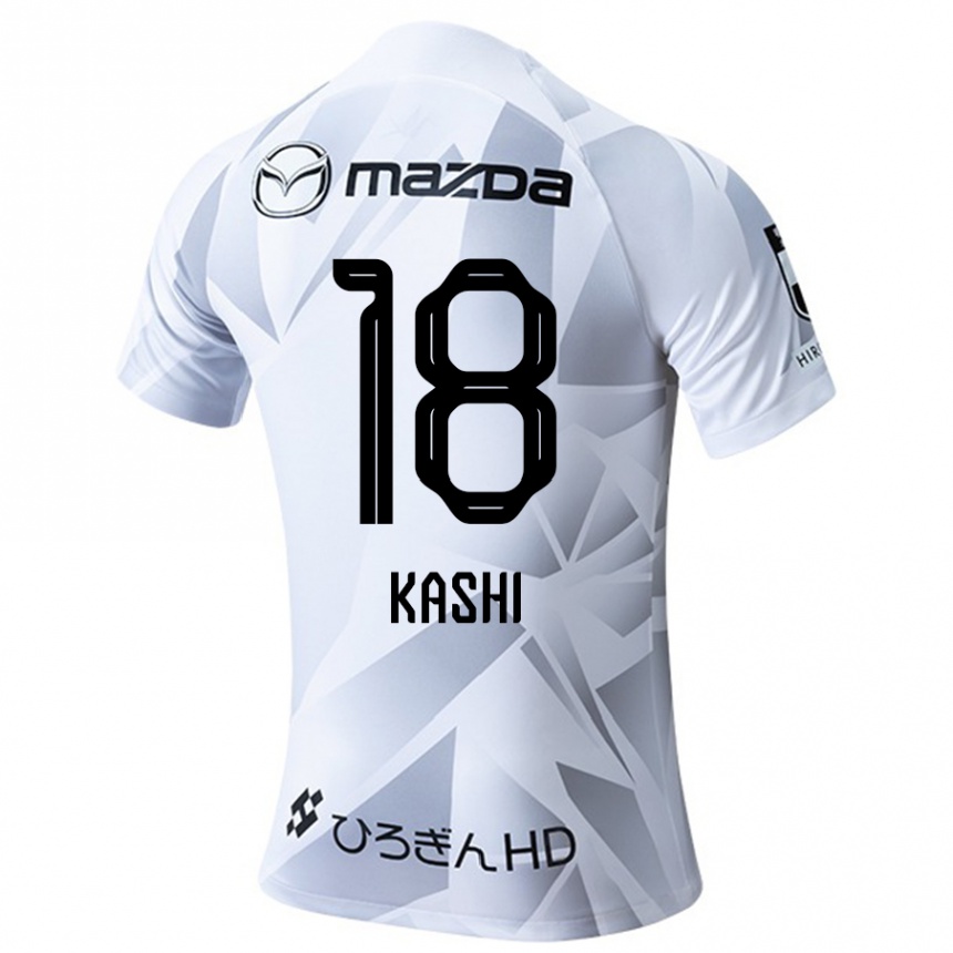 Kids Football Yoshifumi Kashiwa #18 White Grey Black Away Jersey 2024/25 T-Shirt