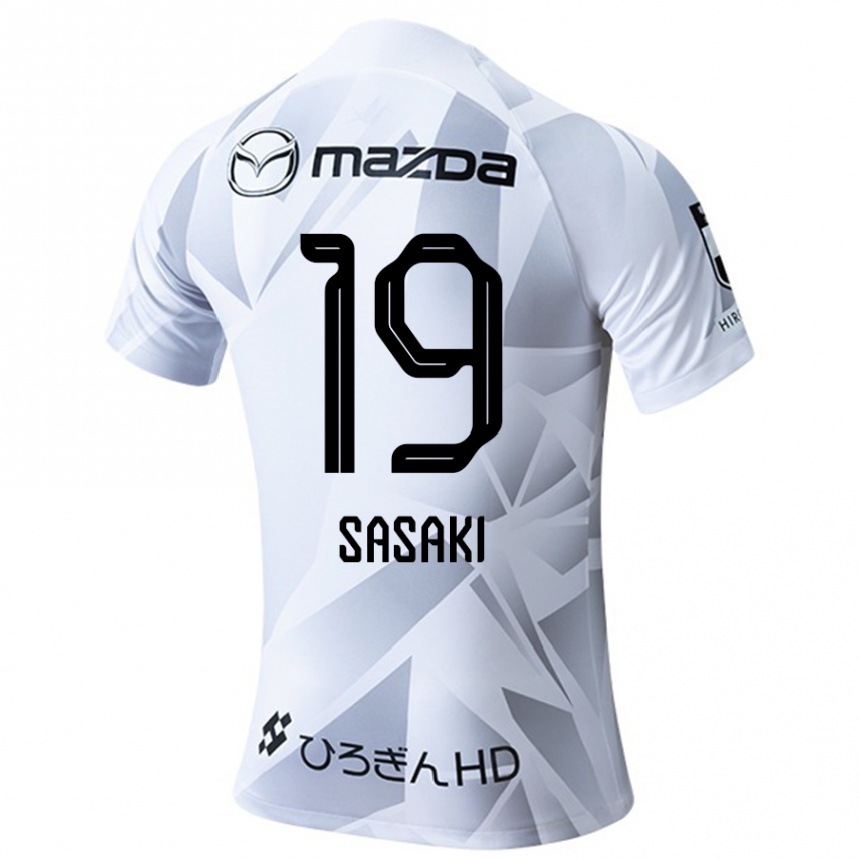 Kids Football Sho Sasaki #19 White Grey Black Away Jersey 2024/25 T-Shirt