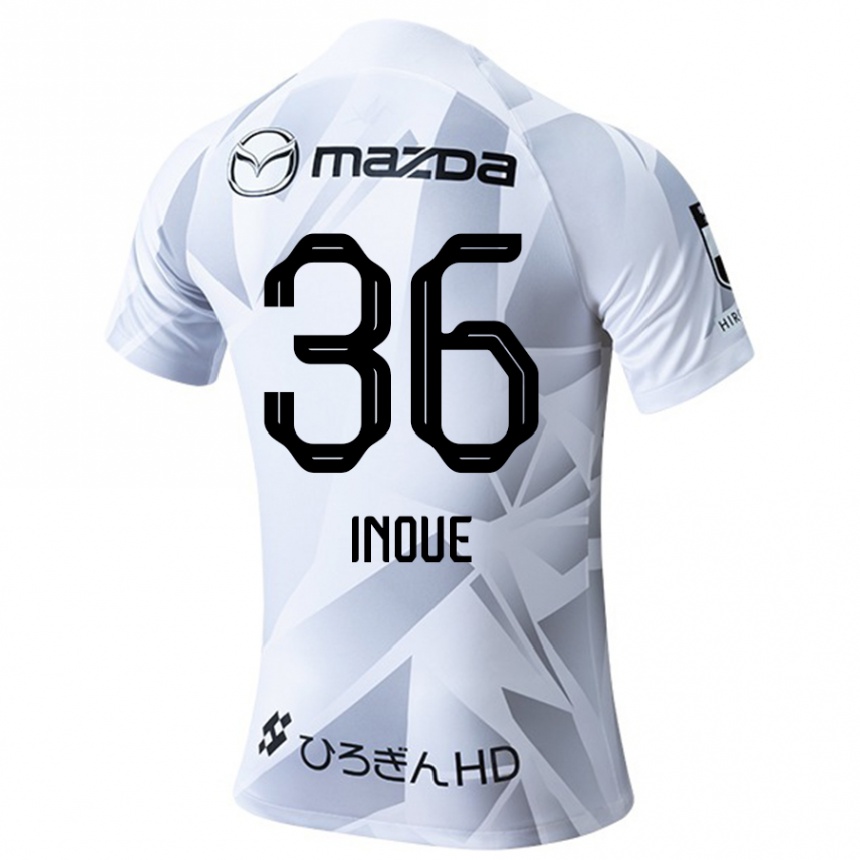 Kids Football Aren Inoue #36 White Grey Black Away Jersey 2024/25 T-Shirt