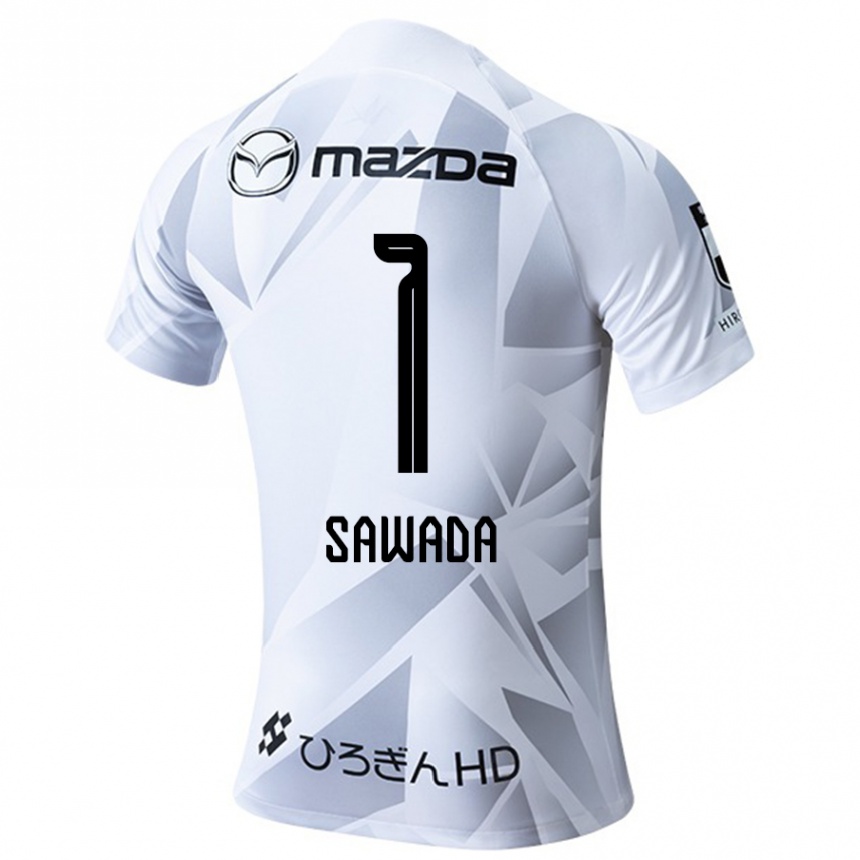 Kids Football Shunsuke Sawada #1 White Grey Black Away Jersey 2024/25 T-Shirt