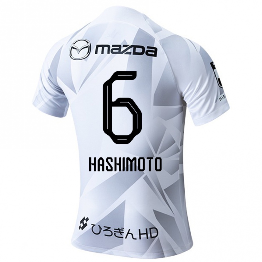 Kids Football Hinata Hashimoto #6 White Grey Black Away Jersey 2024/25 T-Shirt