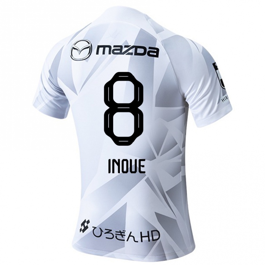 Kids Football Akashi Inoue #8 White Grey Black Away Jersey 2024/25 T-Shirt