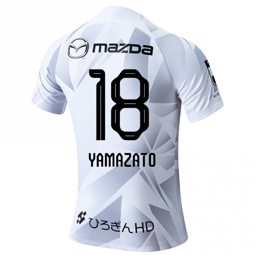 Kids Football Kenshin Yamazato #18 White Grey Black Away Jersey 2024/25 T-Shirt