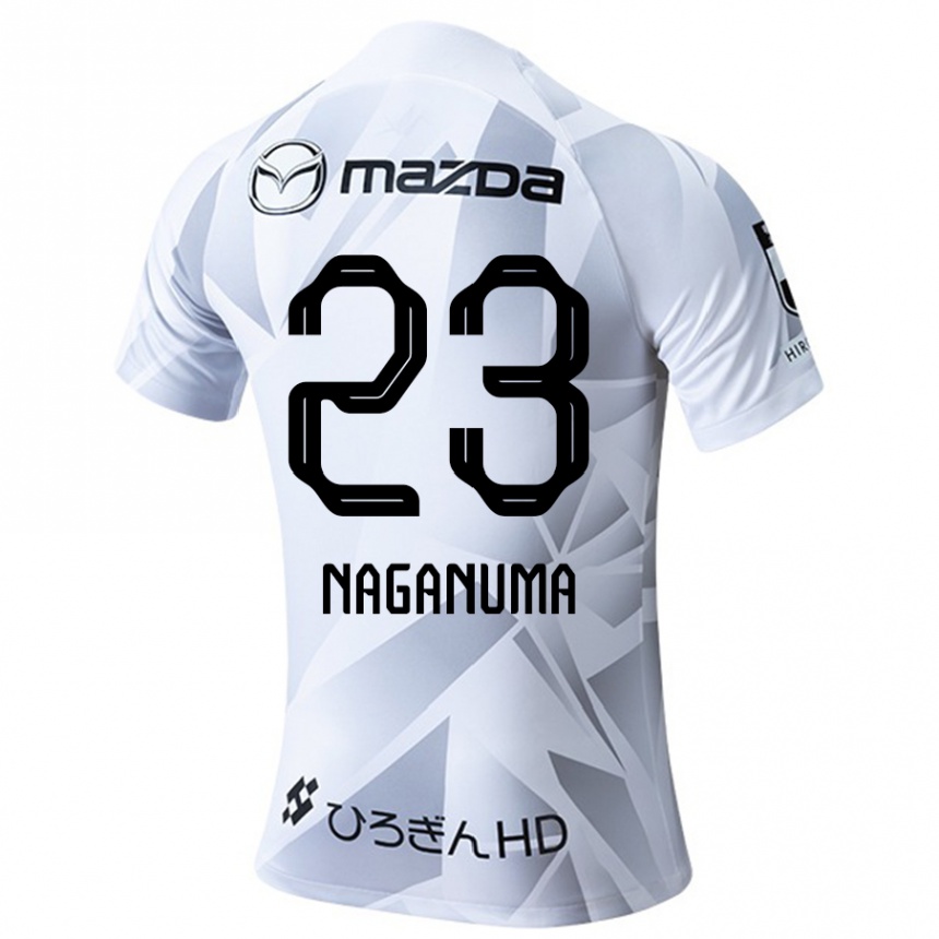 Kids Football Seimei Naganuma #23 White Grey Black Away Jersey 2024/25 T-Shirt