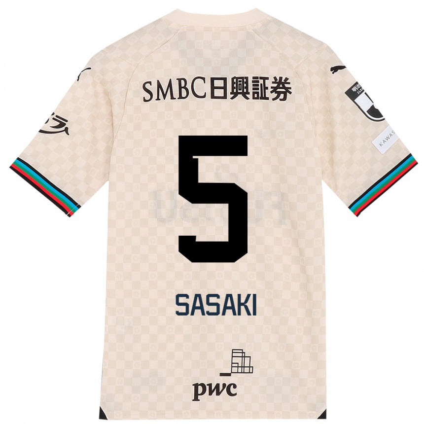 Kids Football Asahi Sasaki #5 White Gray Away Jersey 2024/25 T-Shirt