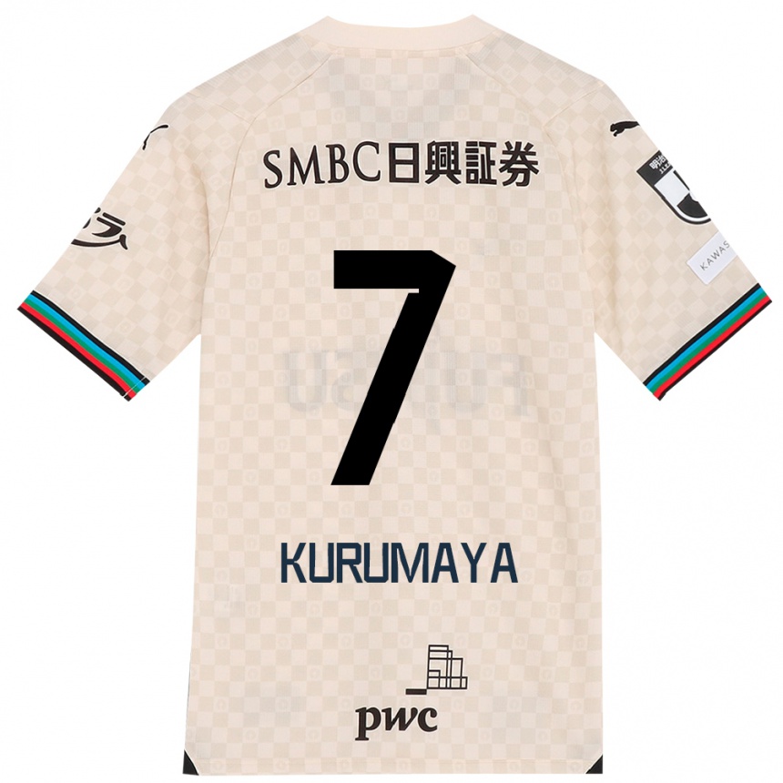 Kids Football Shintaro Kurumaya #7 White Gray Away Jersey 2024/25 T-Shirt