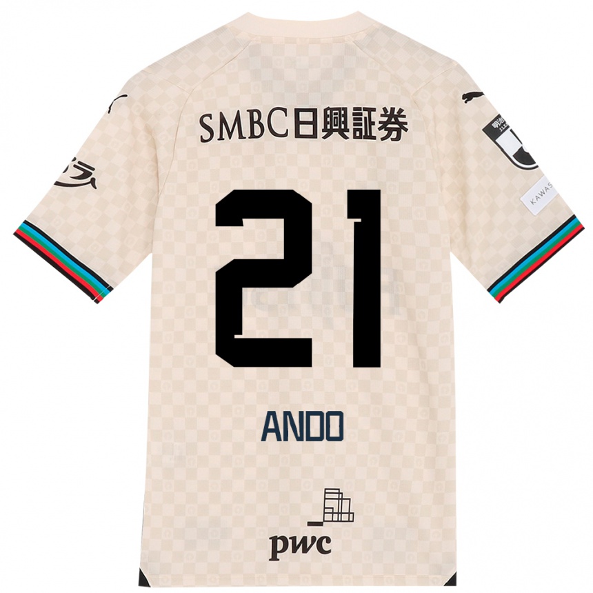 Kids Football Shunsuke Ando #21 White Gray Away Jersey 2024/25 T-Shirt