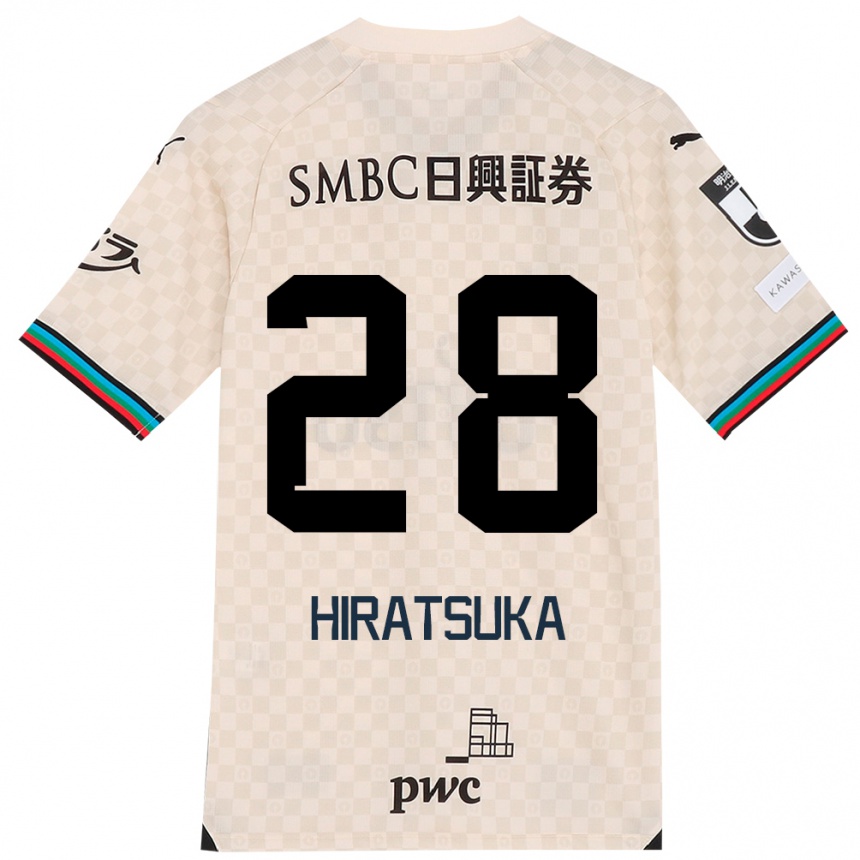 Kids Football Hayato Hiratsuka #28 White Gray Away Jersey 2024/25 T-Shirt