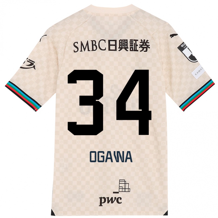 Kids Football Hiroto Ogawa #34 White Gray Away Jersey 2024/25 T-Shirt