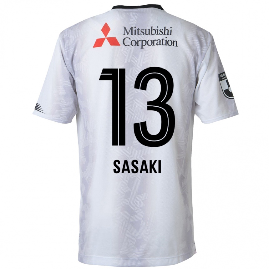 Kids Football Shoei Sasaki #13 White Black Away Jersey 2024/25 T-Shirt