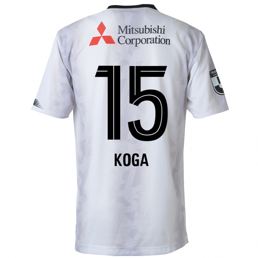 Kids Football Shun Koga #15 White Black Away Jersey 2024/25 T-Shirt