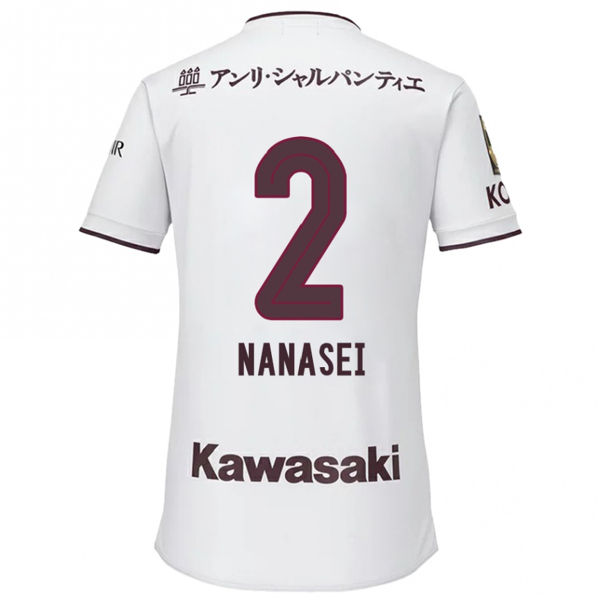 Kids Football Nanasei Iino #2 White Red Away Jersey 2024/25 T-Shirt