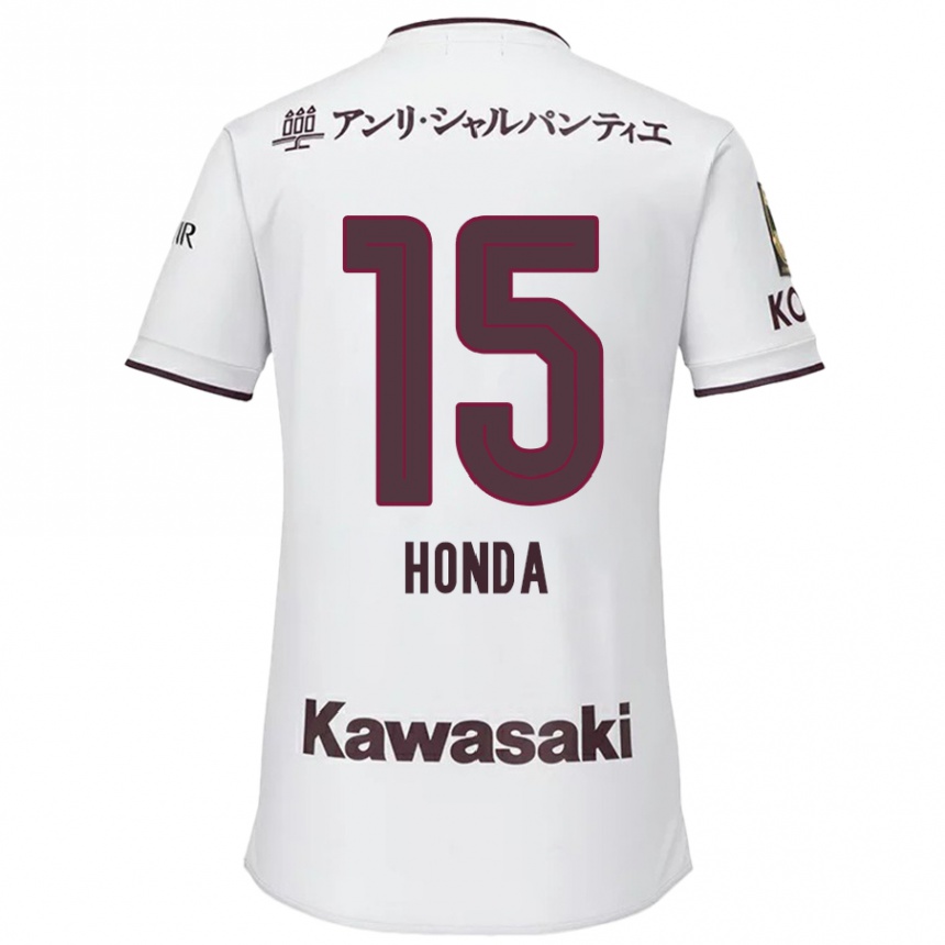 Kids Football Yuki Honda #15 White Red Away Jersey 2024/25 T-Shirt