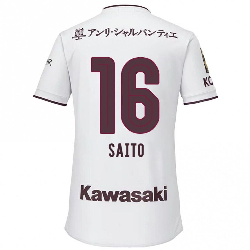 Kids Football Mitsuki Saito #16 White Red Away Jersey 2024/25 T-Shirt