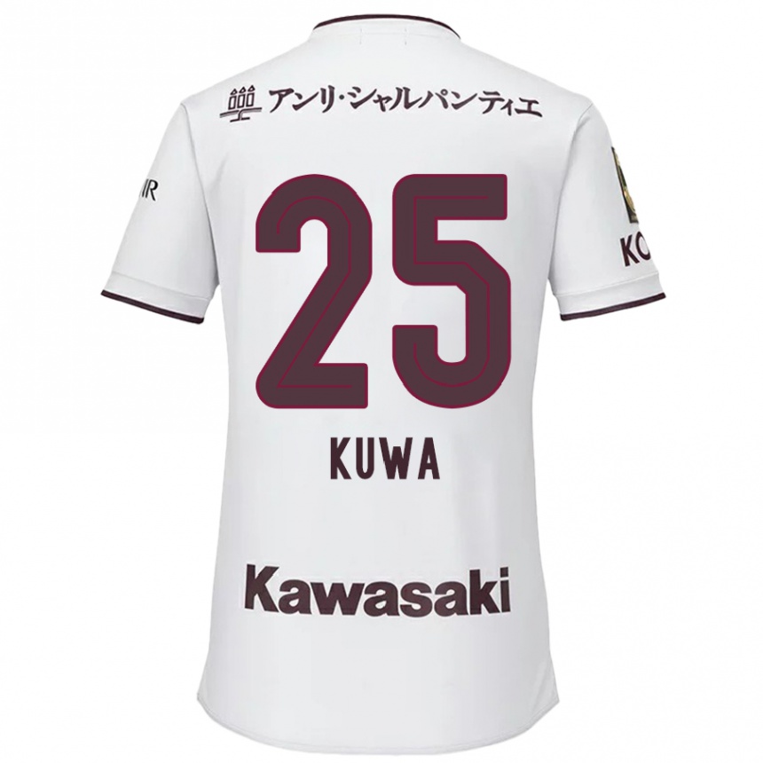 Kids Football Yuya Kuwasaki #25 White Red Away Jersey 2024/25 T-Shirt