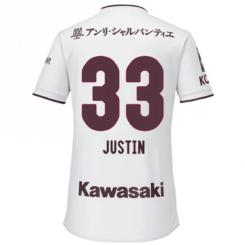 Kids Football Justin Homma #33 White Red Away Jersey 2024/25 T-Shirt