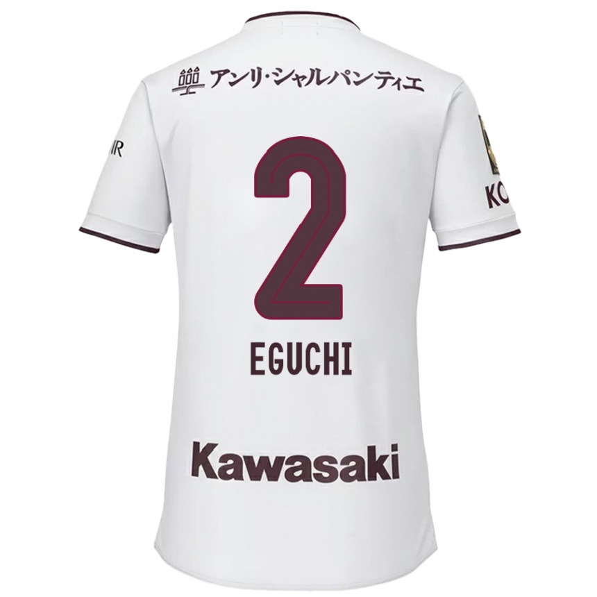 Kids Football Takuma Eguchi #2 White Red Away Jersey 2024/25 T-Shirt