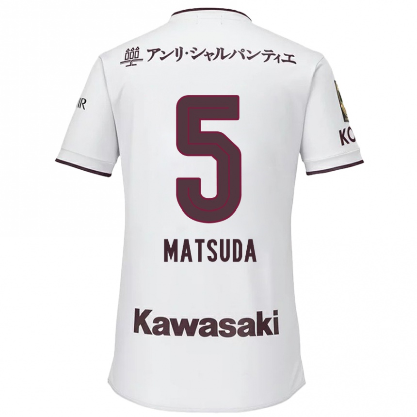 Kids Football Shido Matsuda #5 White Red Away Jersey 2024/25 T-Shirt