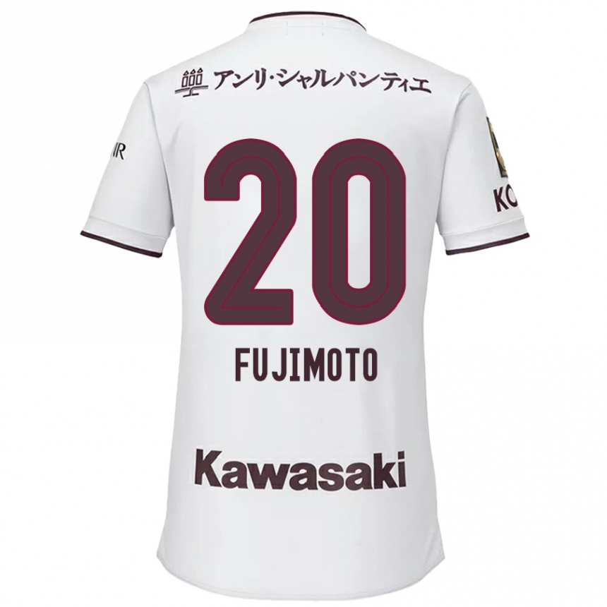 Kids Football Riku Fujimoto #20 White Red Away Jersey 2024/25 T-Shirt