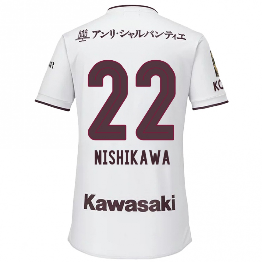 Kids Football Aiku Nishikawa #22 White Red Away Jersey 2024/25 T-Shirt