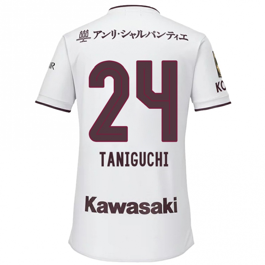 Kids Football Hiroto Taniguchi #24 White Red Away Jersey 2024/25 T-Shirt