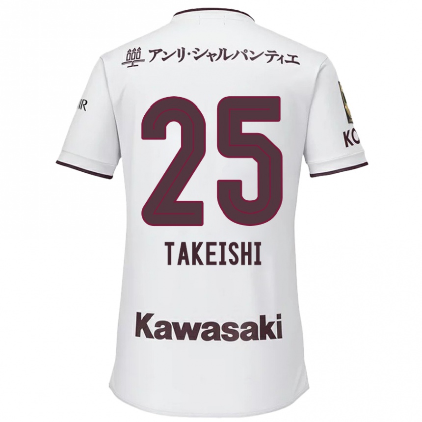 Kids Football Tsubasa Takeishi #25 White Red Away Jersey 2024/25 T-Shirt