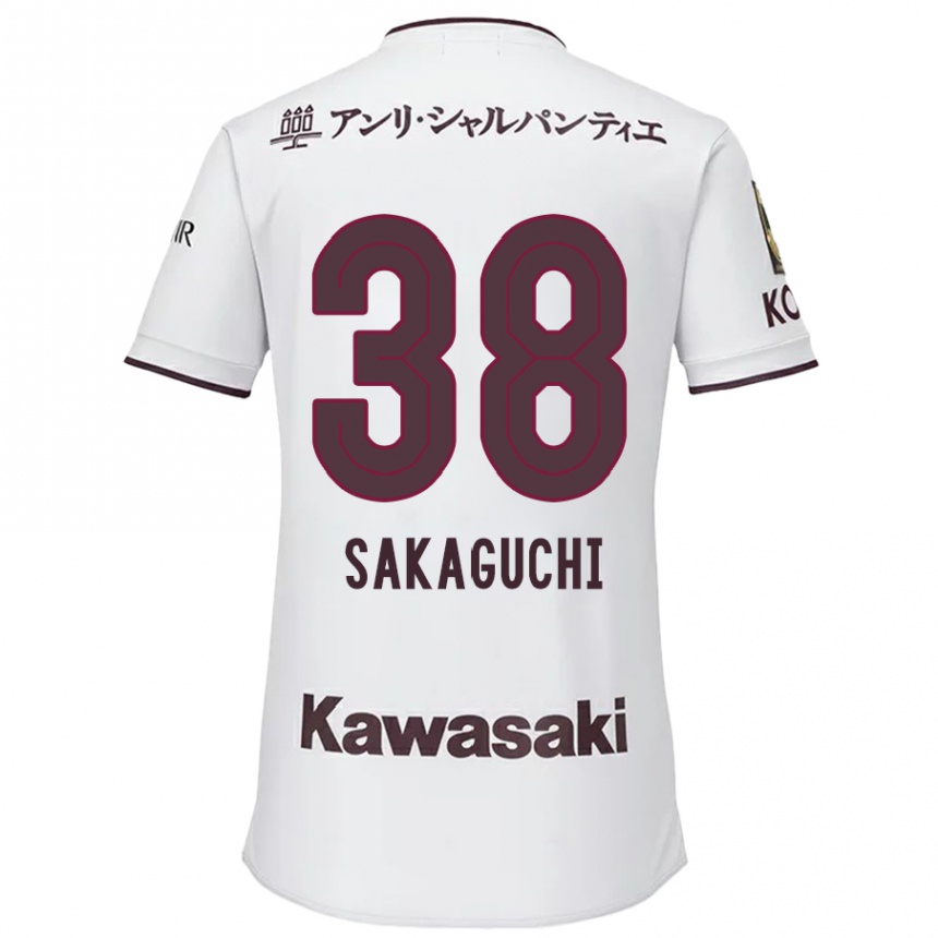 Kids Football Yuki Sakaguchi #38 White Red Away Jersey 2024/25 T-Shirt