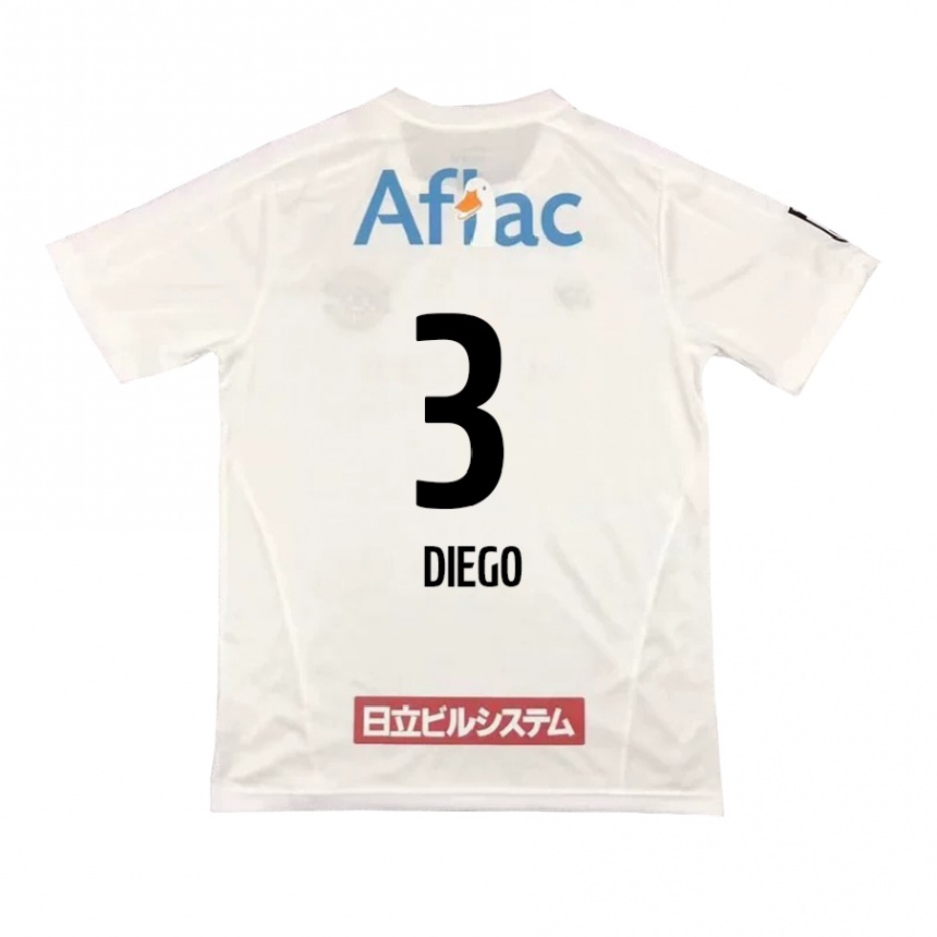 Kids Football Diego #3 White Black Away Jersey 2024/25 T-Shirt