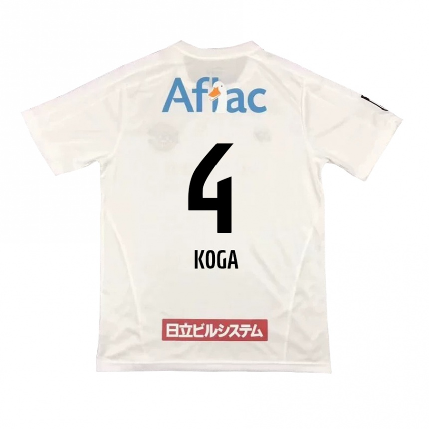 Kids Football Taiyo Koga #4 White Black Away Jersey 2024/25 T-Shirt