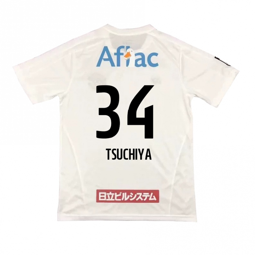 Kids Football Takumi Tsuchiya #34 White Black Away Jersey 2024/25 T-Shirt