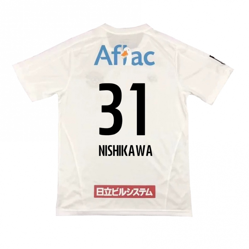 Kids Football Genki Nishikawa #31 White Black Away Jersey 2024/25 T-Shirt