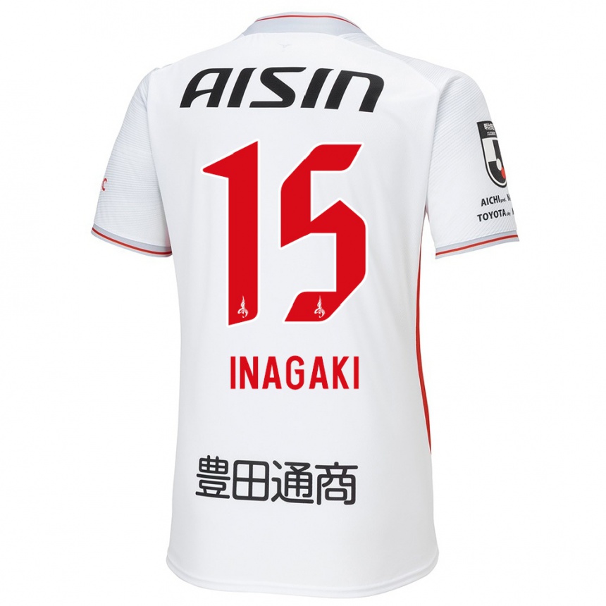 Kids Football Sho Inagaki #15 White Yellow Red Away Jersey 2024/25 T-Shirt