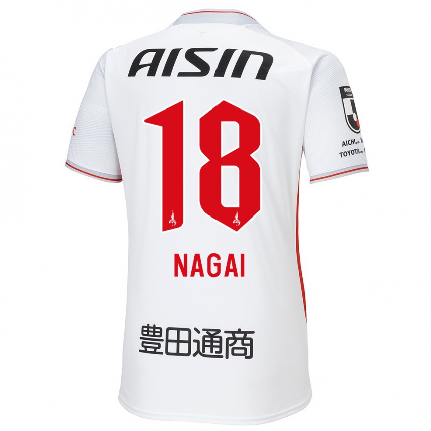 Kids Football Kensuke Nagai #18 White Yellow Red Away Jersey 2024/25 T-Shirt