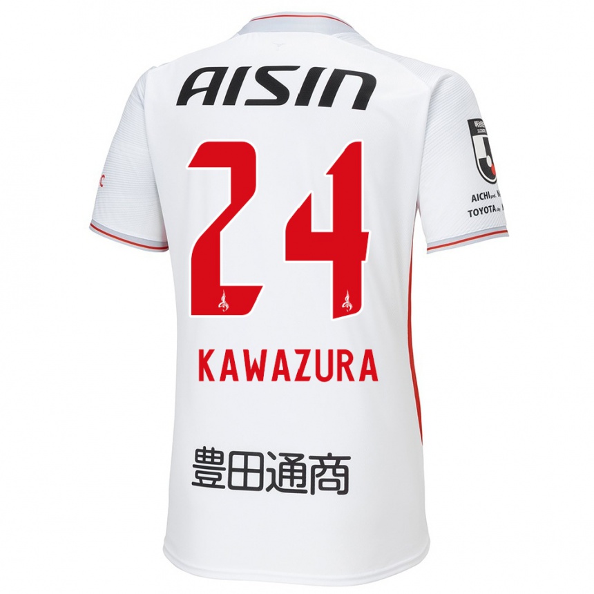 Kids Football Akinari Kawazura #24 White Yellow Red Away Jersey 2024/25 T-Shirt