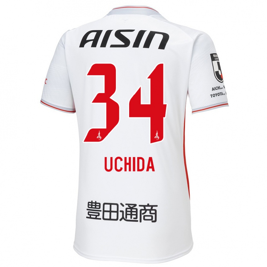 Kids Football Takuya Uchida #34 White Yellow Red Away Jersey 2024/25 T-Shirt