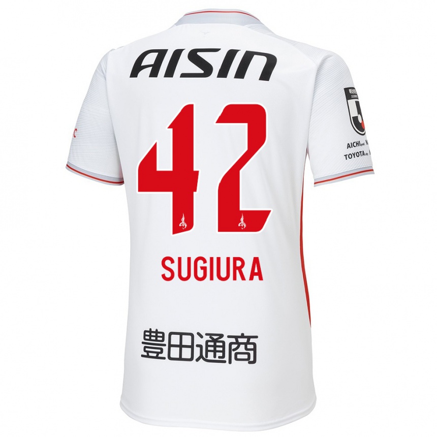 Kids Football Shungo Sugiura #42 White Yellow Red Away Jersey 2024/25 T-Shirt