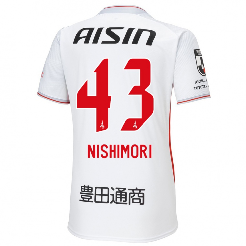 Kids Football Yuto Nishimori #43 White Yellow Red Away Jersey 2024/25 T-Shirt