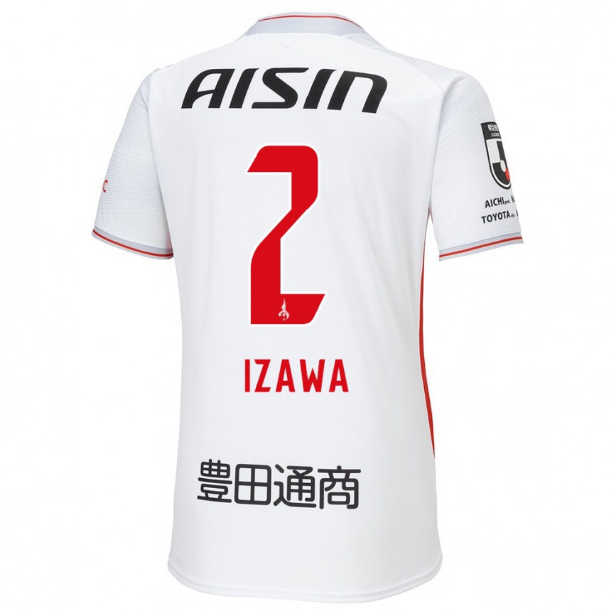 Kids Football Shuto Izawa #2 White Yellow Red Away Jersey 2024/25 T-Shirt