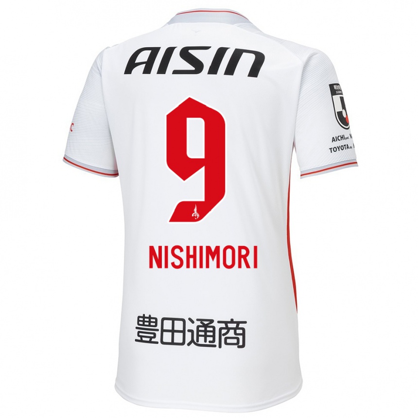 Kids Football Naoto Nishimori #9 White Yellow Red Away Jersey 2024/25 T-Shirt