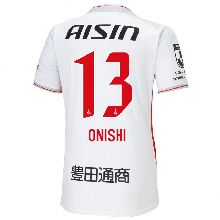 Kids Football Ritsu Onishi #13 White Yellow Red Away Jersey 2024/25 T-Shirt