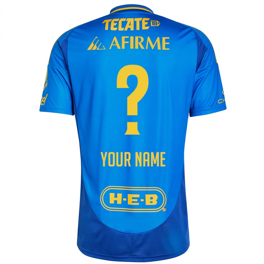 Kids Football Your Name #0 Blue Yellow Away Jersey 2024/25 T-Shirt