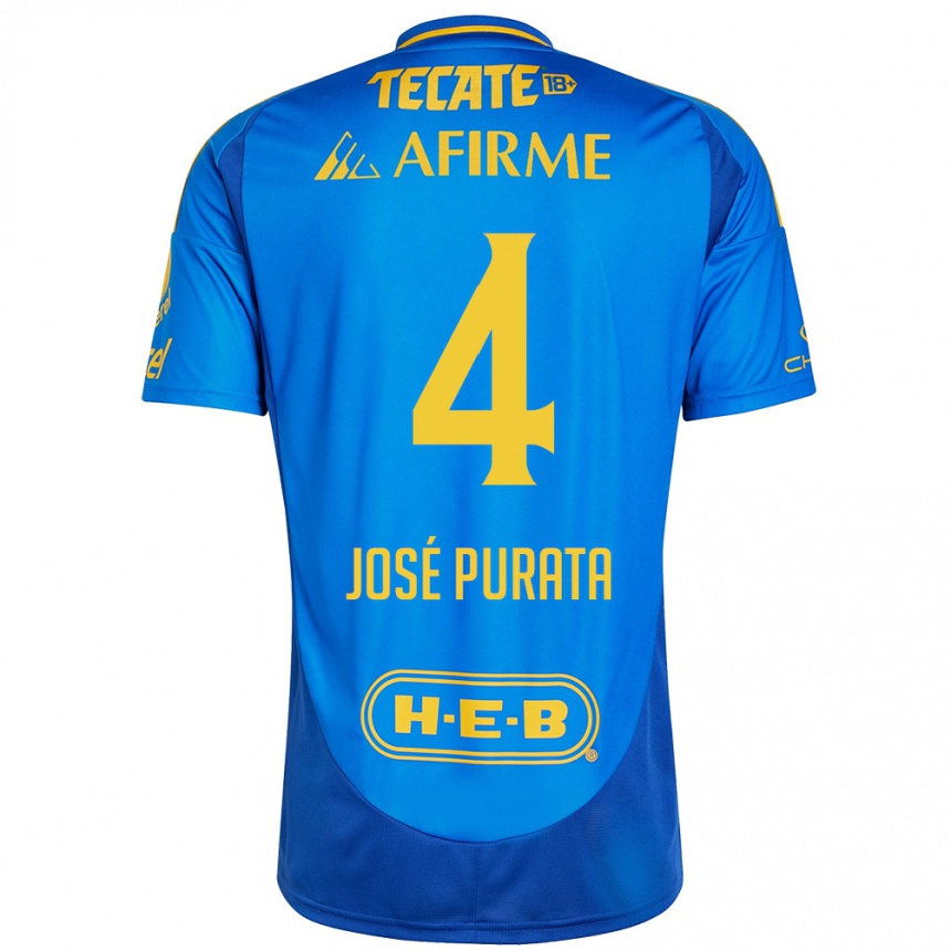 Kids Football Juan José Purata #4 Blue Yellow Away Jersey 2024/25 T-Shirt